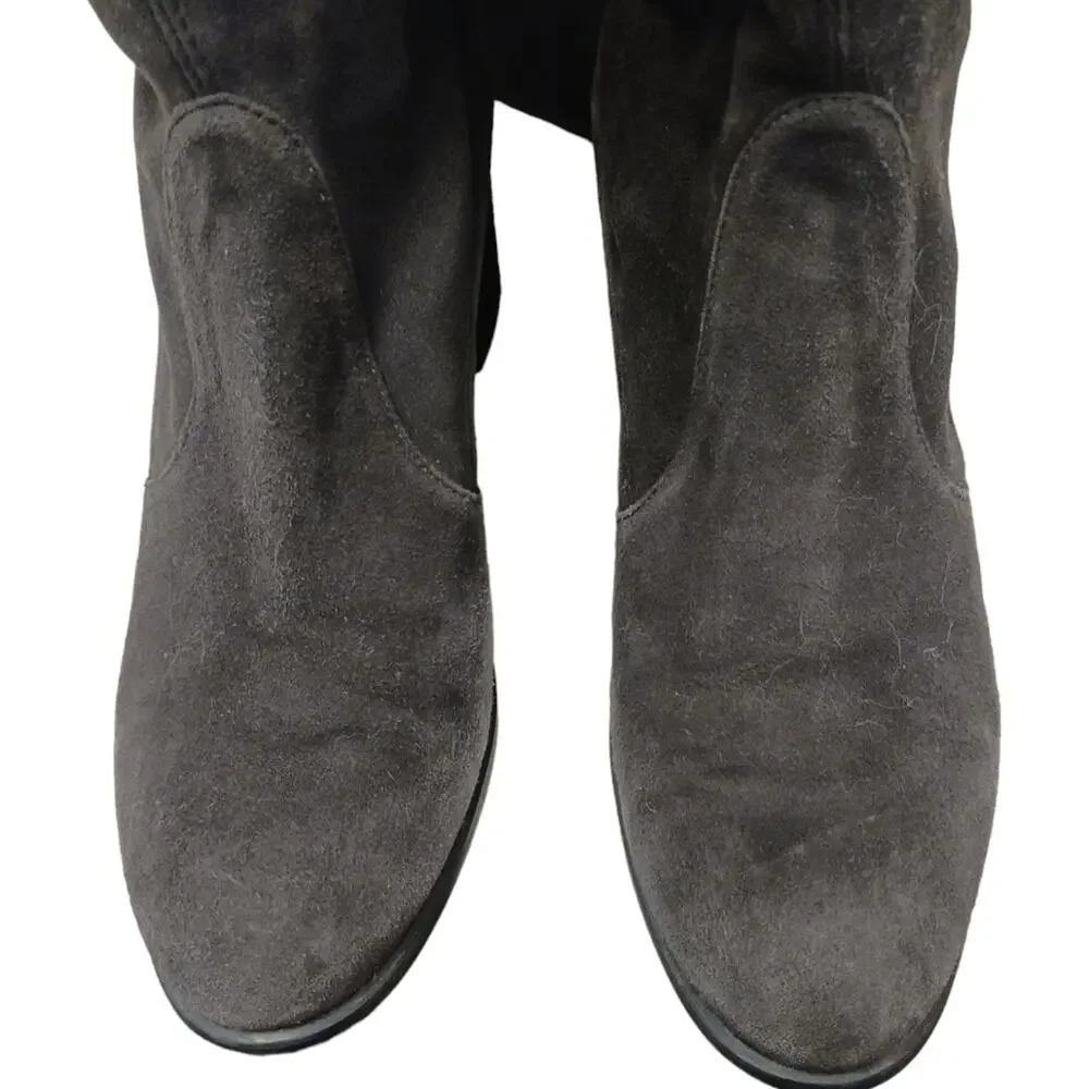 Stuart Weitzman Over The Knee Boots Sz 7M GRAY Leather SUEDE Pullon TIELAND $980